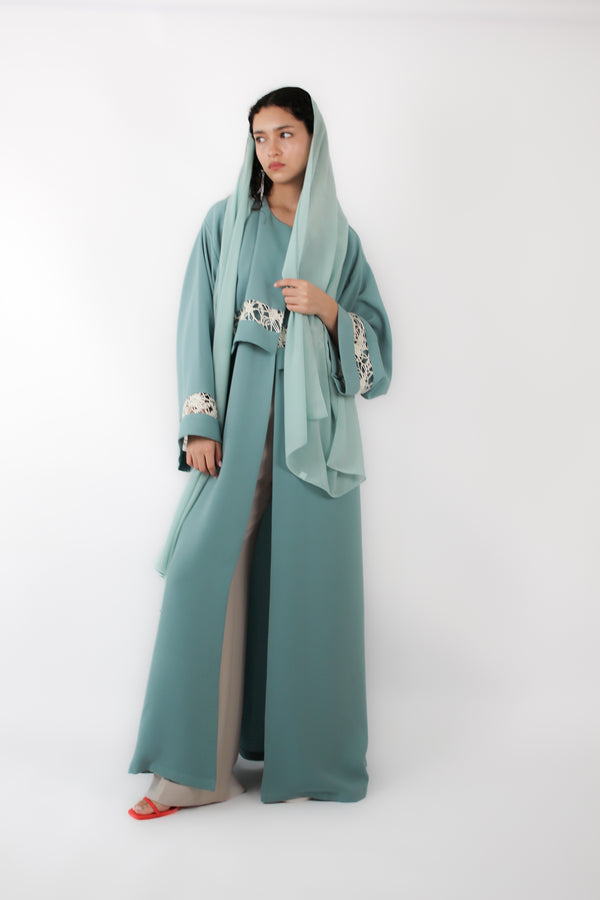 Mint Green Abaya with Lace Details