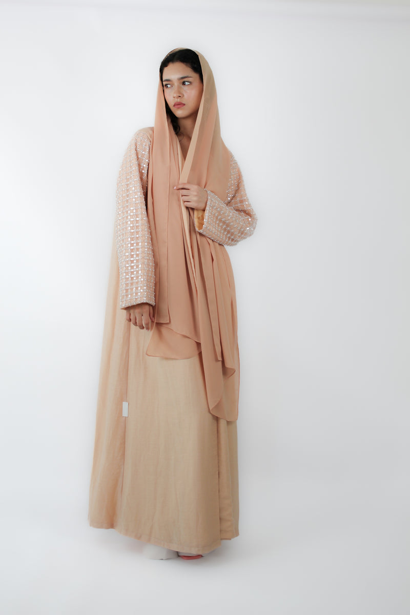 Peach Box Pearl Lace Abaya