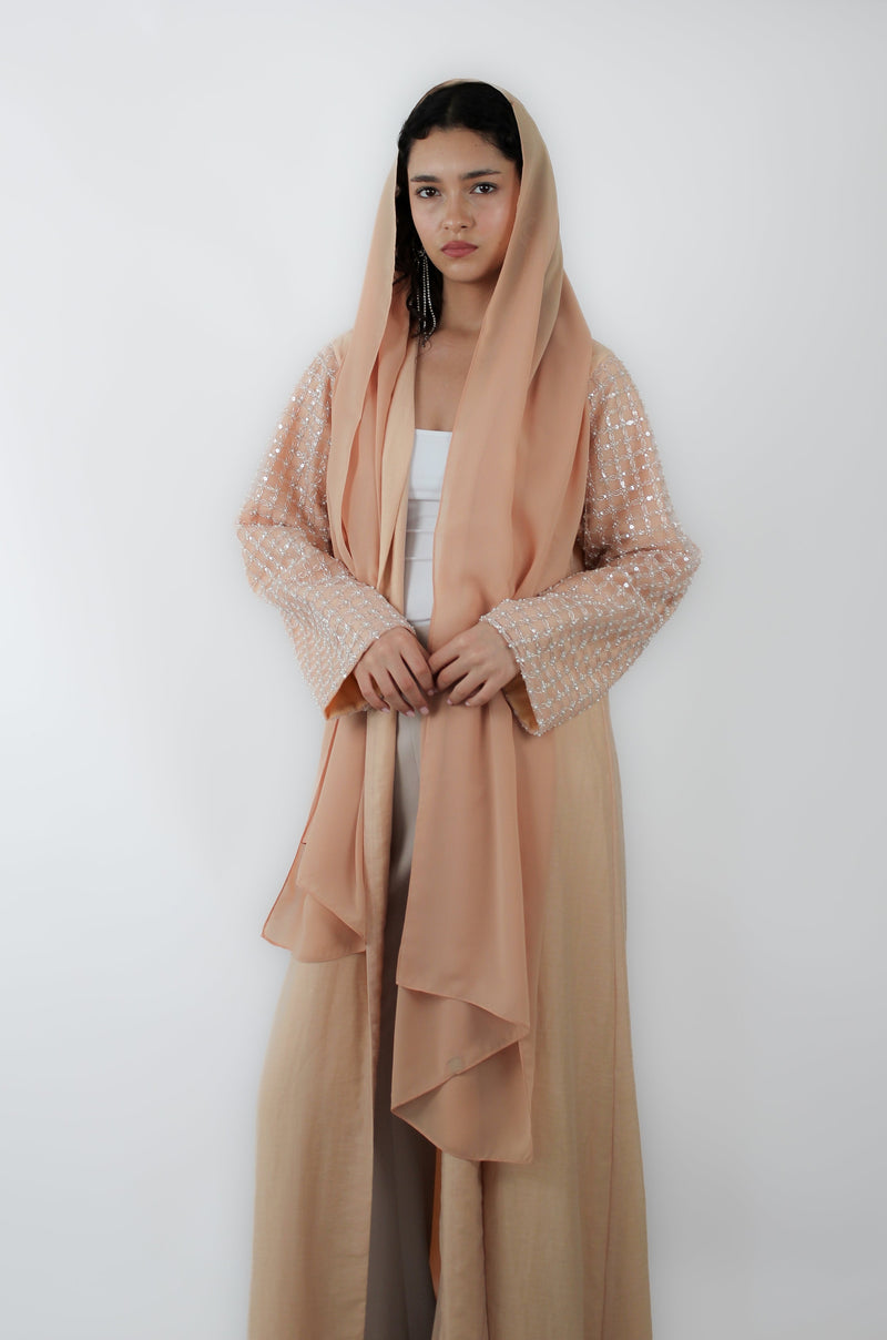 Peach Box Pearl Lace Abaya