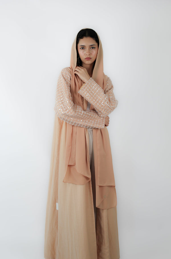 Peach Box Pearl Lace Abaya