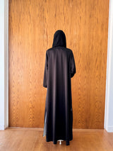 V Neck Abaya - Black Moroccan Lace on Front Cuff