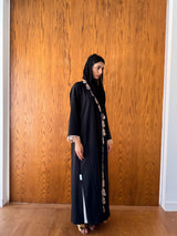 V Neck Overlap Abaya - Light Brown Crochet Lace