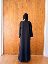 V Neck Overlap Abaya - Light Brown Crochet Lace