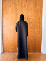 V Neck Abaya - Black Moroccan Lace on Front and Sleeves