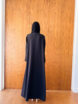 Round Neck Abaya - Black Emb. Lace on Neck Line and Sleeves