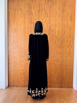 V neck abaya with border on neck line and beads works