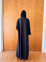 Peak Leaf Black Abaya - Black Dantil Lace Panel