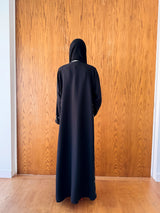 V Neck Black Abaya - Mixed Colour Emb. Square Texture