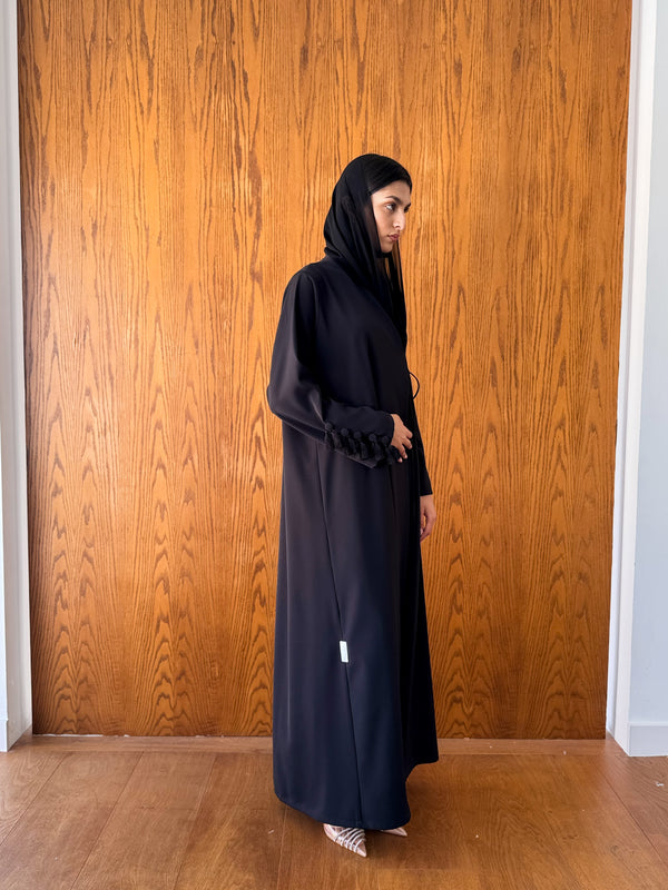 V High Neck Overlap Abaya - Buttons With Tussels
