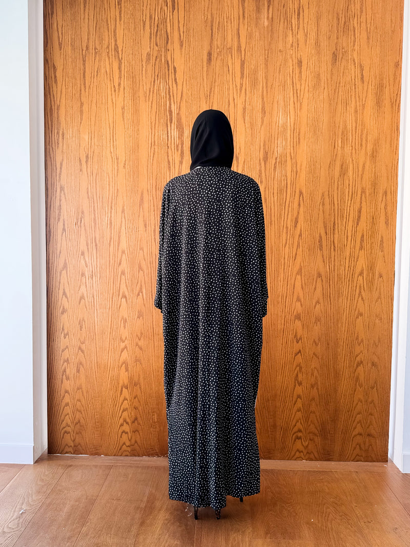 Round Neck Black Bish Cut Abaya - Tie Rope on Front