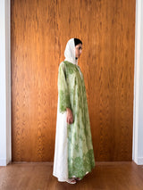 Round Neck Abaya - Tie Rope on Front - Green Dantil Lace