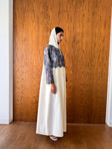 Round Neck Abaya - Tie Rope on Front With Navy Blue Dantil Lace