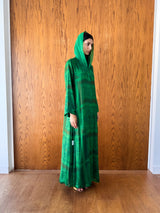 V Neck Abaya With Tie Rope on Front Green and Brown Mix Color