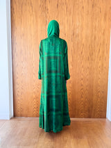 V Neck Abaya With Tie Rope on Front Green and Brown Mix Color