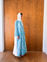 Round Neck Abaya Blue Dantil Lace on Full Front