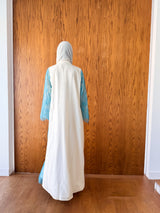 Round Neck Abaya Blue Dantil Lace on Full Front