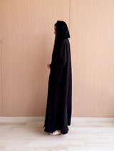 V Neck Straight Cut Abaya - Patch Work Black Bead Work