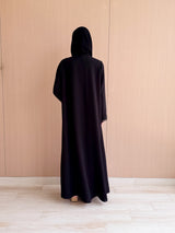 V Neck Straight Cut Abaya - Patch Work Black Bead Work