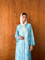 Round Neck Abaya Blue Dantil Lace on Full Front