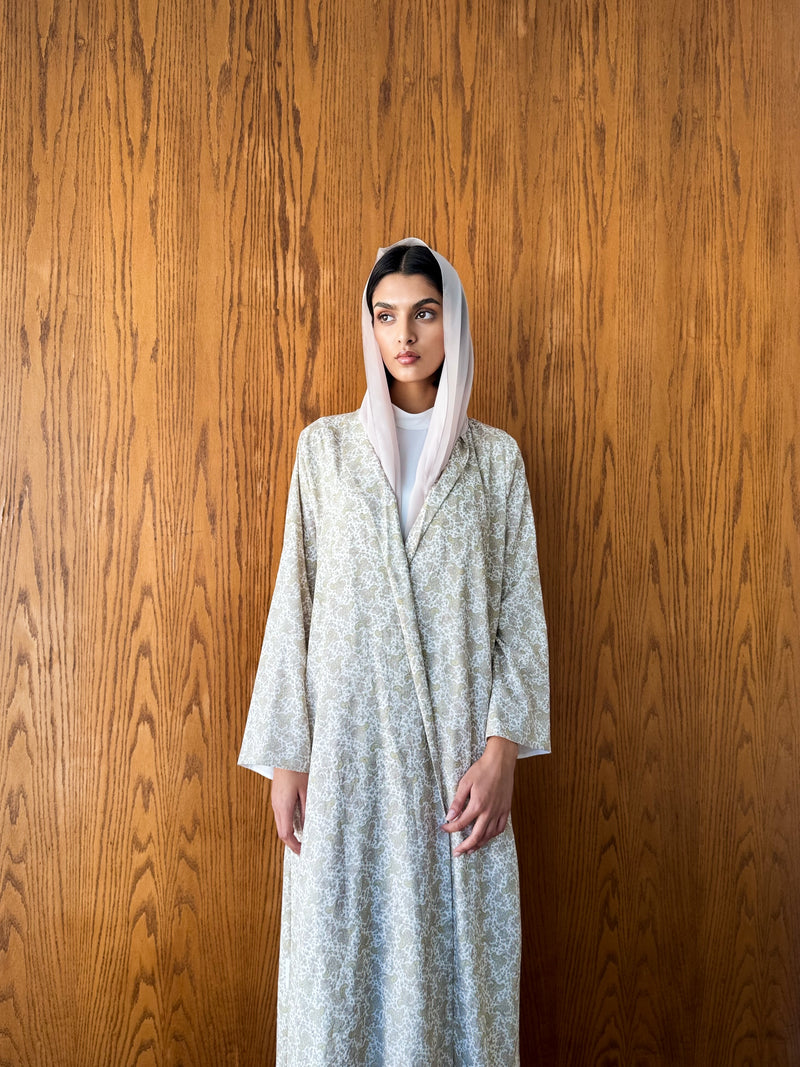 Zainah Cut Abaya - New Off White Printed Cotton