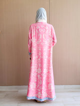 Straight Cut Abaya in  Floral Digital Printed in Neon Pink and blue Mix