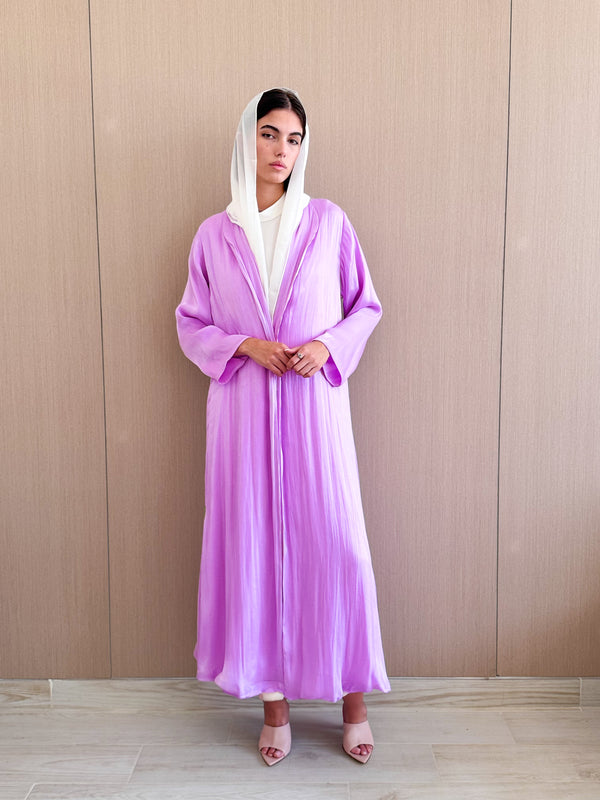 Zainah Jacket Sleeves Normal Cut Abaya in Purple Silk