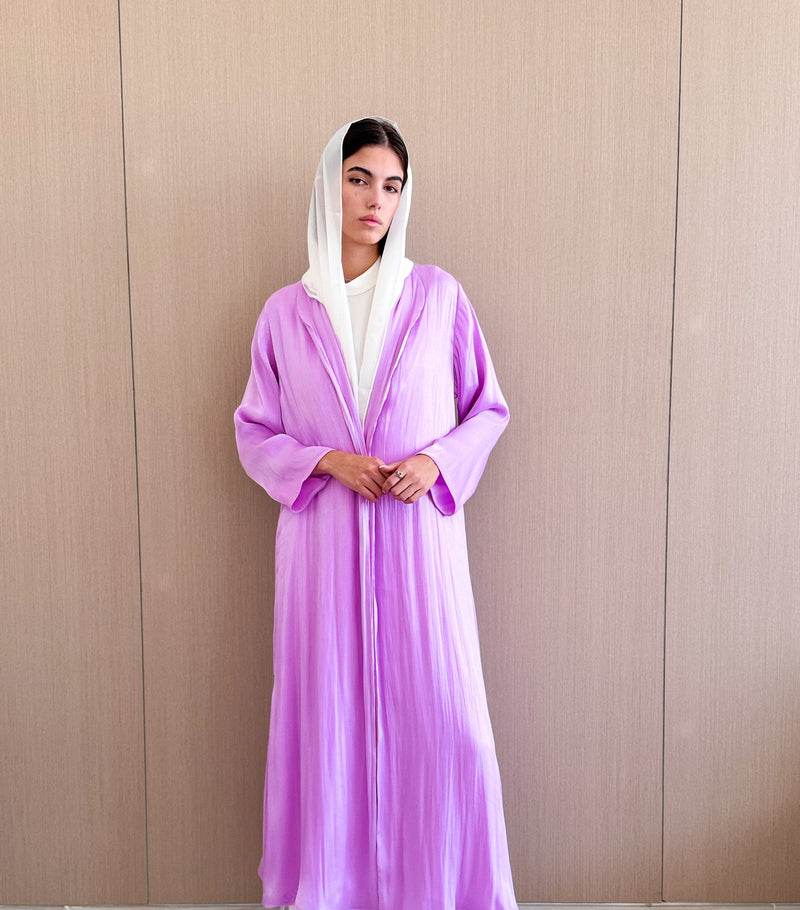 Zainah Jacket Sleeves Normal Cut Abaya in Purple Silk