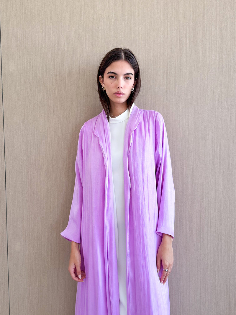 Zainah Jacket Sleeves Normal Cut Abaya in Purple Silk
