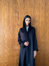 V Neck Abaya - Black Moroccan Lace on Front and Sleeves