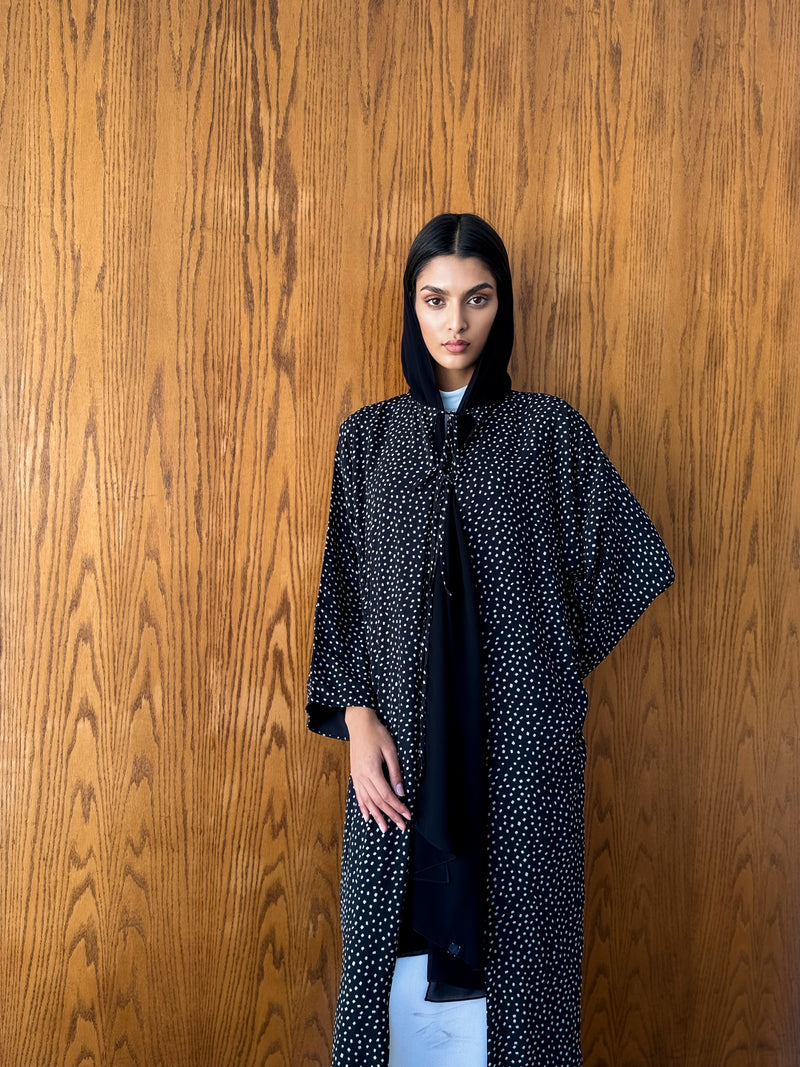 Round Neck Black Bish Cut Abaya - Tie Rope on Front