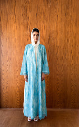 Round Neck Abaya Blue Dantil Lace on Full Front
