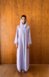 V Neck Abaya - Flower and Pearl Work on Front and Sleeves