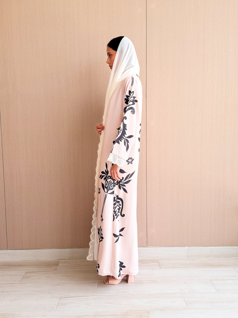 Straight Cut Abaya in lavender Digital Printed Floral