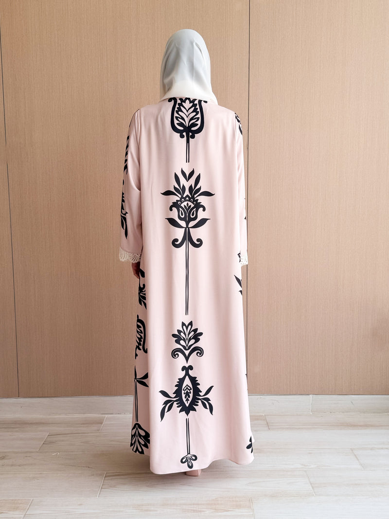 Straight Cut Abaya in lavender Digital Printed Floral