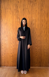 V Neck Abaya - Black Moroccan Lace on Front Cuff