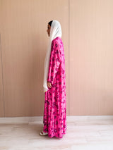 Zainah Cut Abaya Glitter Chiffon Floral Printed Magenta Pink