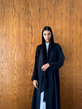 Round Neck Abaya - Black Emb. Lace on Neck Line and Sleeves