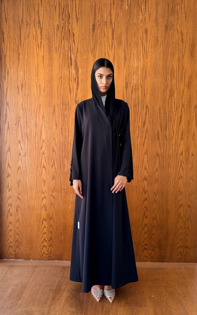 V High Neck Overlap Abaya - Buttons With Tussels