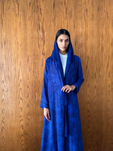 V Neck Abaya - Blue With Black Mixed Colour - Pure Silk