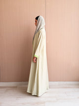 V Neck Straight Cut Abaya - Green Light Glitter Soft Cotton