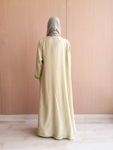 V Neck Straight Cut Abaya - Green Light Glitter Soft Cotton