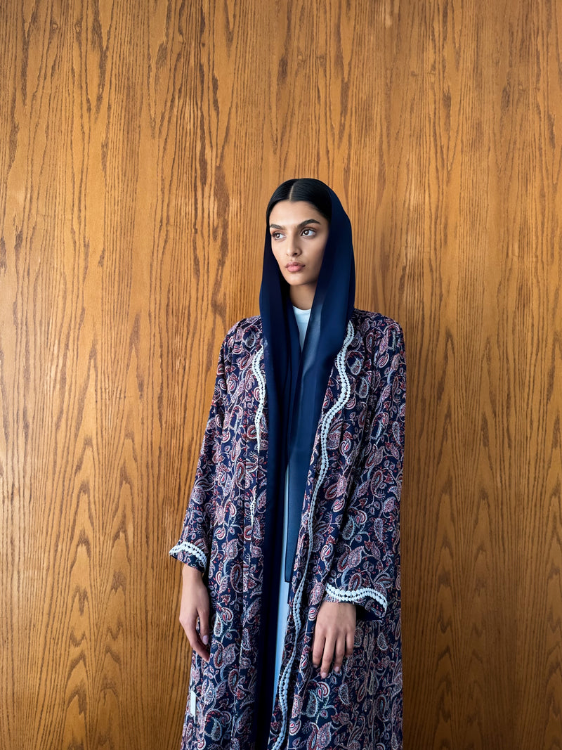 Zainah Cut Abaya - Two Curvy Line Crochet Lace on Front and Sleeves