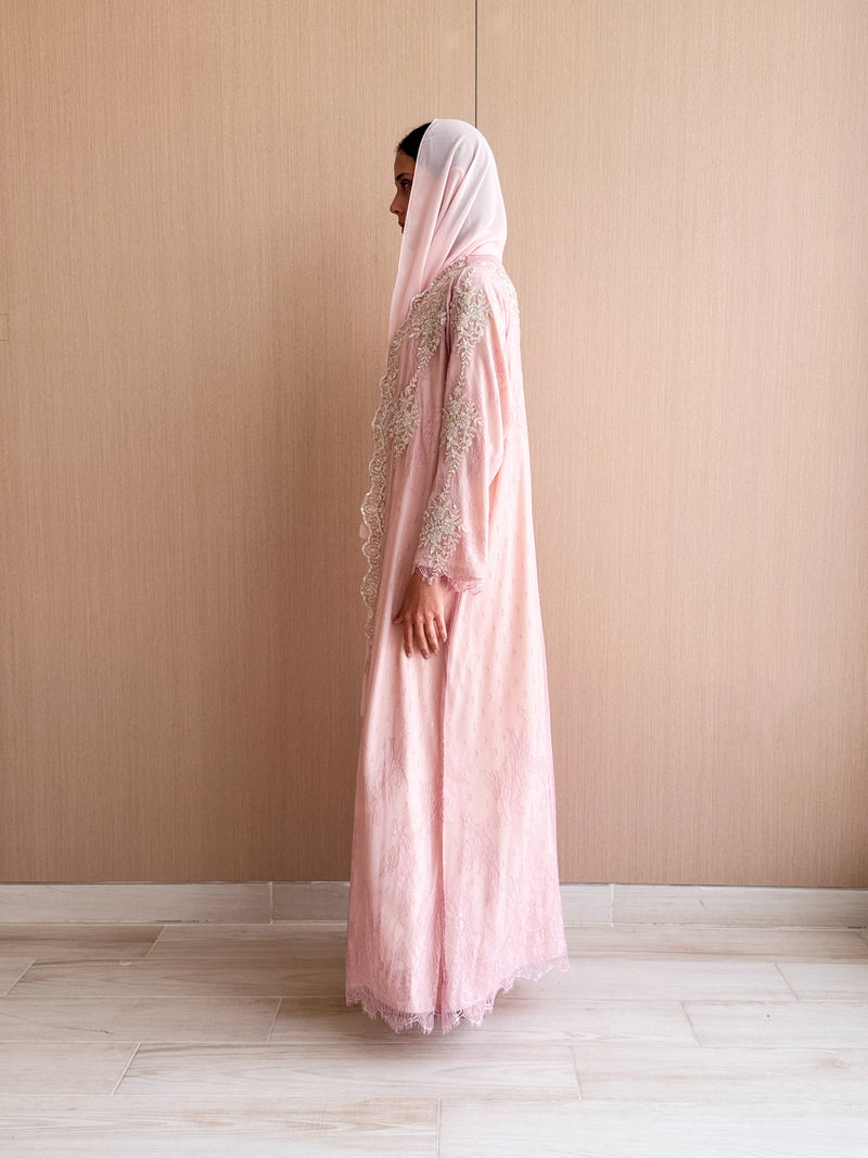 Straight Cut Abaya - Curvy Bead Lace on Front