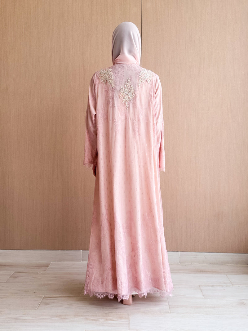 Straight Cut Abaya - Curvy Bead Lace on Front