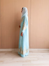 V-neck straight Cut abaya with cream bead lace