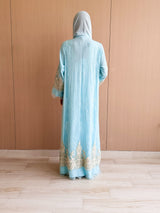 V-neck straight Cut abaya with cream bead lace