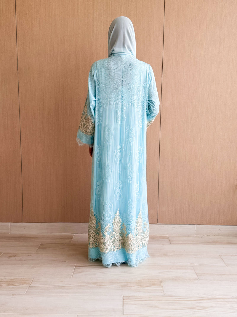 V-neck straight Cut abaya with cream bead lace