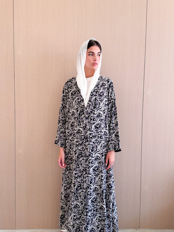 Zainah cut abaya in Mixed Printed Chiffon