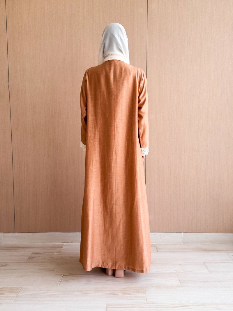 V Neck Straight Cut Abaya in Beige