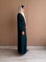 Straight Cut Abaya in Dark Green Digital Printed Floral